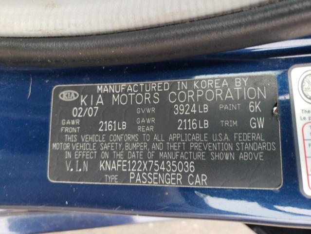 Photo 10 from auction – 2007 KIA SPECTRA EX with VIN KNAFE122X75435036