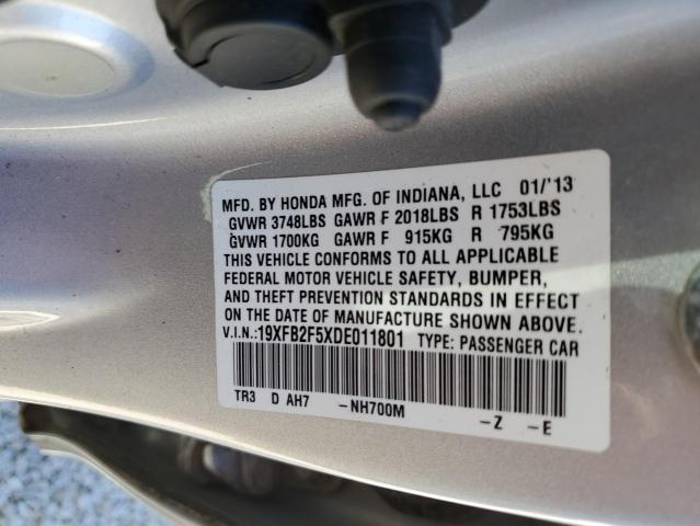 Photo 10 from auction – 2013 HONDA CIVIC LX with VIN 19XFB2F5XDE011801