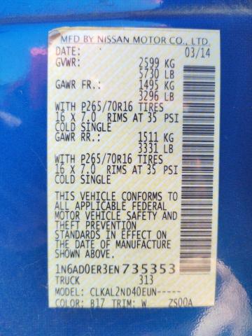 Photo 10 from auction – 2014 NISSAN FRONTIER S with VIN 1N6AD0ER3EN735353