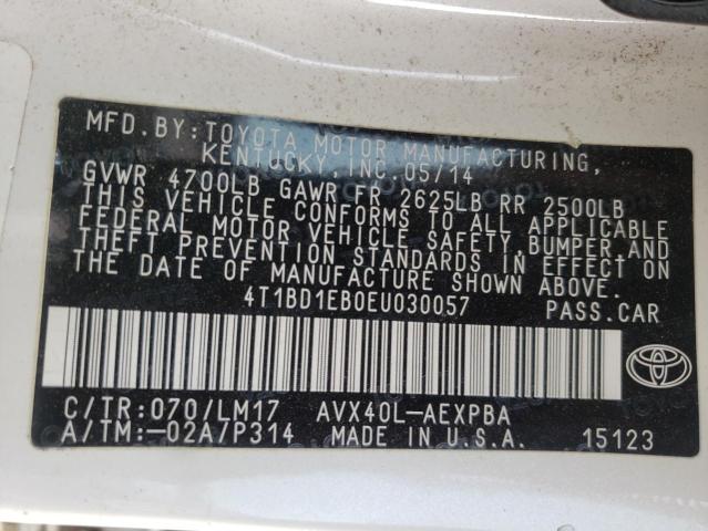 Photo 10 from auction – 2014 TOYOTA AVALON HYB with VIN 4T1BD1EB0EU030057