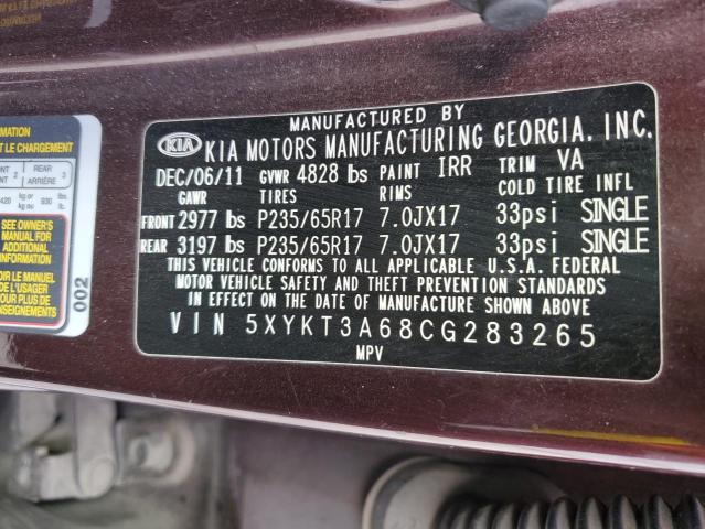 Photo 10 from auction – 2012 KIA SORENTO BA with VIN 5XYKT3A68CG283265