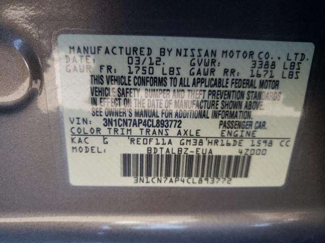 Photo 10 from auction – 2012 NISSAN VERSA S with VIN 3N1CN7AP4CL893772