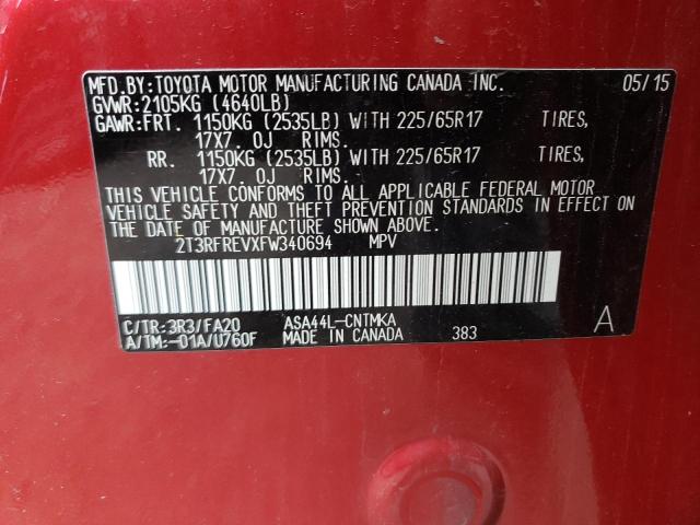 Photo 10 from auction – 2015 TOYOTA RAV4 XLE with VIN 2T3RFREVXFW340694