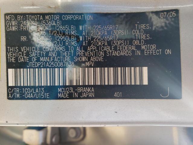 Photo 10 from auction – 2005 TOYOTA HIGHLANDER with VIN JTEDP21A250087838