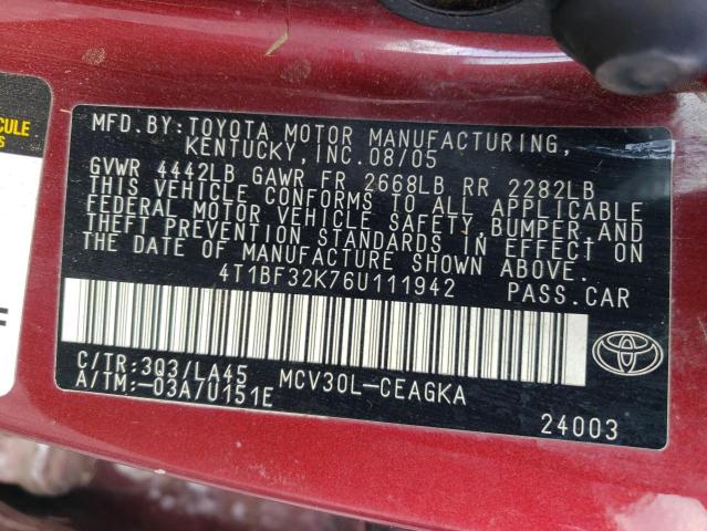 Photo 10 from auction – 2006 TOYOTA CAMRY LE with VIN 4T1BF32K76U111942