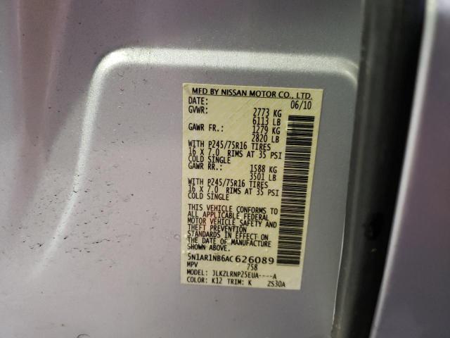 Photo 10 from auction – 2010 NISSAN PATHFINDER with VIN 5N1AR1NB6AC626089