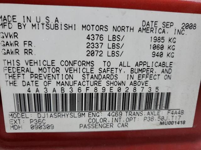 Photo 10 from auction – 2009 MITSUBISHI GALANT ES with VIN 4A3AB36F89E028735