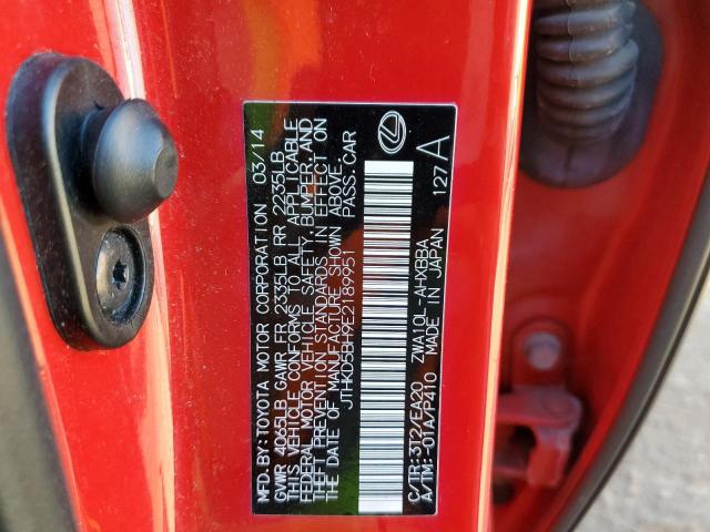 Photo 10 from auction – 2014 LEXUS CT 200 with VIN JTHKD5BH9E2189951