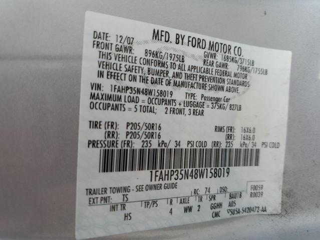 Photo 10 from auction – 2008 FORD FOCUS SE with VIN 1FAHP35N48W158019