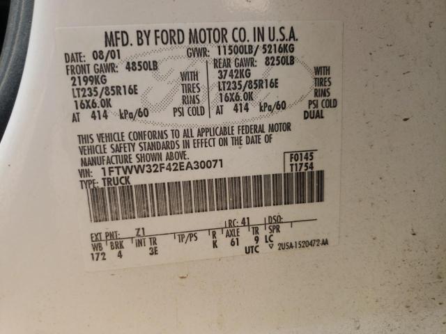 Photo 10 from auction – 2002 FORD F350 SUPER with VIN 1FTWW32F42EA30071