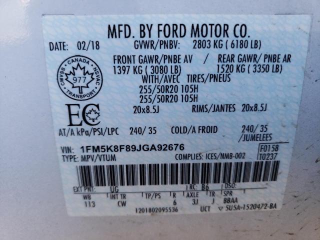 Zdjęcie 10 z aukcji – 2018 FORD EXPLORER L z VIN 1FM5K8F89JGA92676