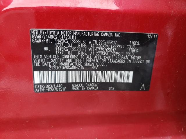 Photo 10 from auction – 2012 TOYOTA RAV4 LIMIT with VIN 2T3DK4DV6CW064715