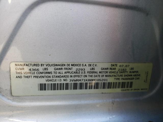 Photo 10 from auction – 2008 VOLKSWAGEN JETTA SE with VIN 3VWRM71K88M005201