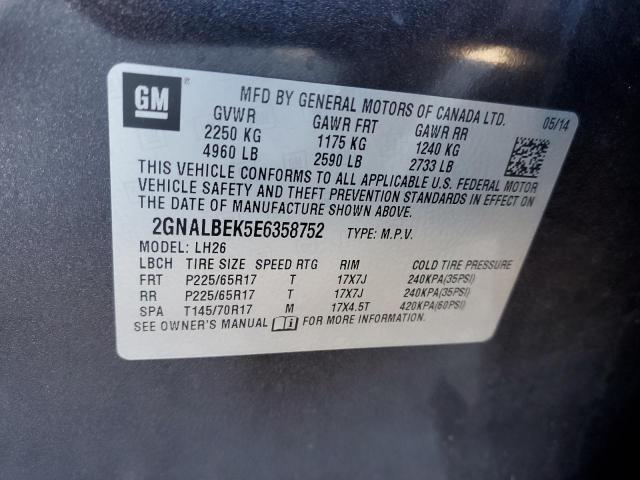 Photo 10 from auction – 2014 CHEVROLET EQUINOX LT with VIN 2GNALBEK5E6358752
