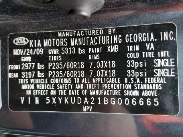 Photo 10 from auction – 2011 KIA SORENTO EX with VIN 5XYKUDA21BG006665