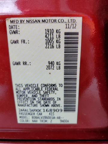 Photo 10 from auction – 2013 NISSAN ALTIMA 2.5 with VIN 1N4AL3APXDC168909