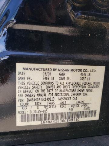 Photo 10 from auction – 2006 NISSAN MAXIMA SE with VIN 1N4BA41E36C849110