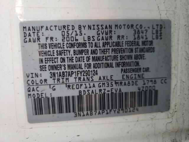 Photo 10 from auction – 2015 NISSAN SENTRA S with VIN 3N1AB7AP1FY290124