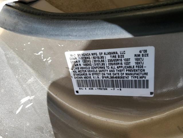 Photo 10 from auction – 2008 HONDA ODYSSEY EX with VIN 5FNRL38648B069747