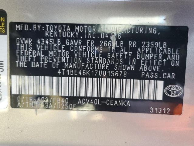 Photo 10 from auction – 2007 TOYOTA CAMRY CE with VIN 4T1BE46K17U015678