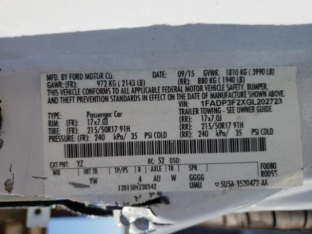 Photo 10 from auction – 2016 FORD FOCUS SE with VIN 1FADP3F2XGL202723