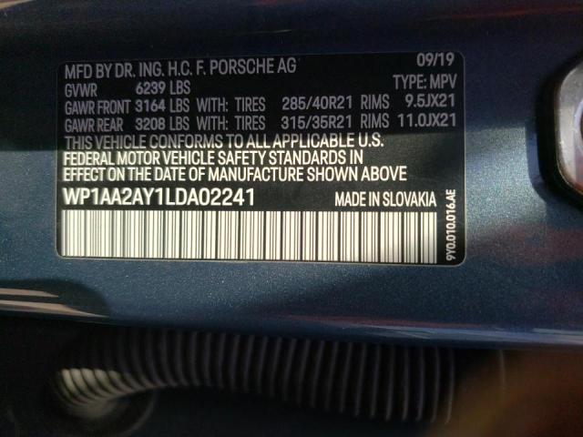 Photo 10 from auction – 2020 PORSCHE CAYENNE with VIN WP1AA2AY1LDA02241