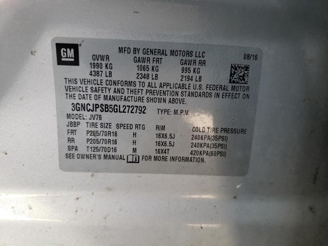 Photo 10 from auction – 2016 CHEVROLET TRAX 1LT with VIN 3GNCJPSB5GL272792