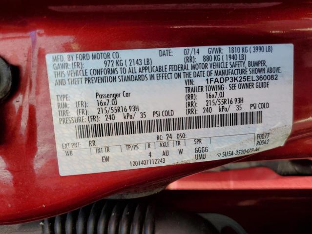 Photo 10 from auction – 2014 FORD FOCUS SE with VIN 1FADP3K25EL360082