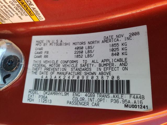 Photo 10 from auction – 2009 MITSUBISHI ECLIPSE GS with VIN 4A3AK24F09E038706