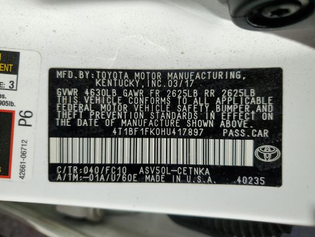 Photo 10 from auction – 2017 TOYOTA CAMRY LE with VIN 4T1BF1FK0HU417897