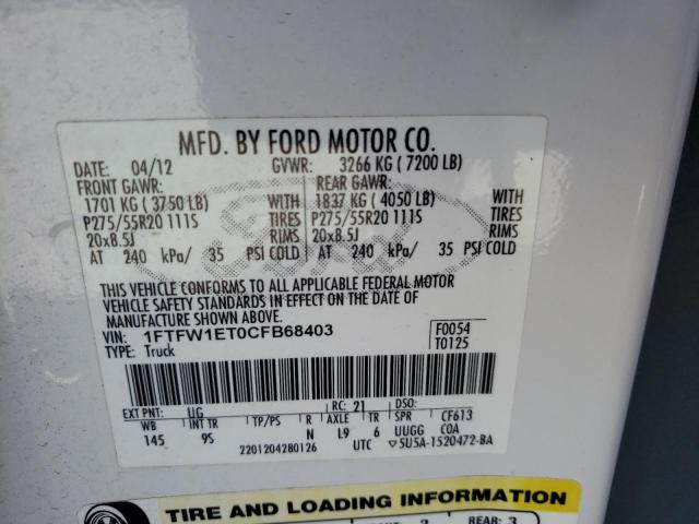 Photo 10 from auction – 2012 FORD F150 SUPER with VIN 1FTFW1ET0CFB68403