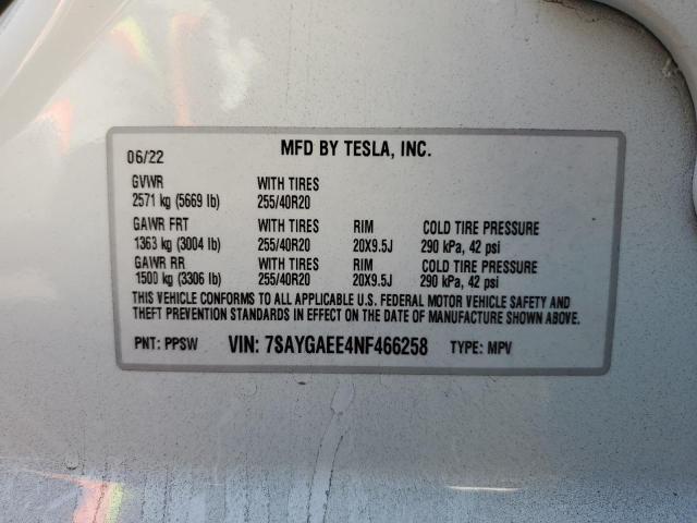 Photo 10 from auction – 2022 TESLA MODEL Y with VIN 7SAYGAEE4NF466258