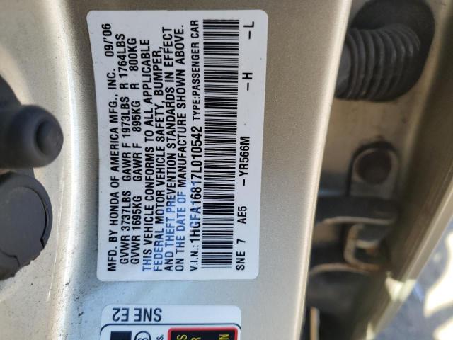 Photo 10 from auction – 2007 HONDA CIVIC EX with VIN 1HGFA16817L010542