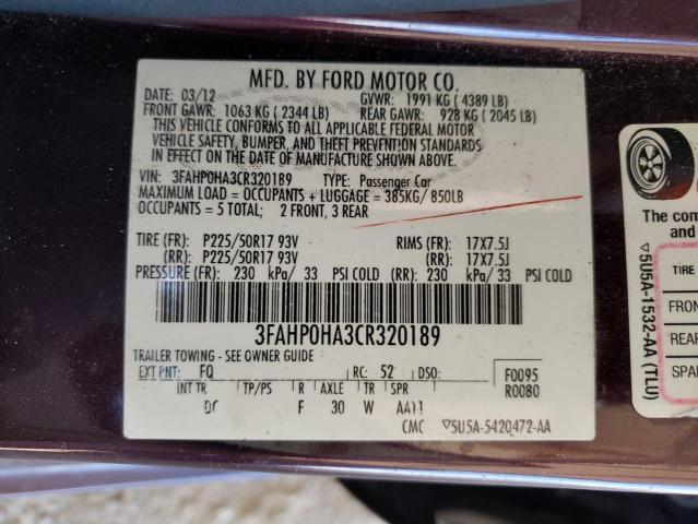 Photo 10 from auction – 2012 FORD FUSION SE with VIN 3FAHP0HA3CR320189
