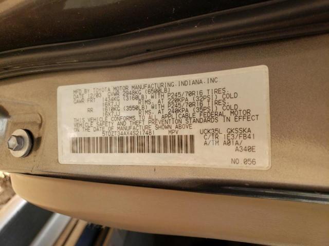 Photo 10 from auction – 2004 TOYOTA SEQUOIA with VIN 5TDZT34AX4S217481