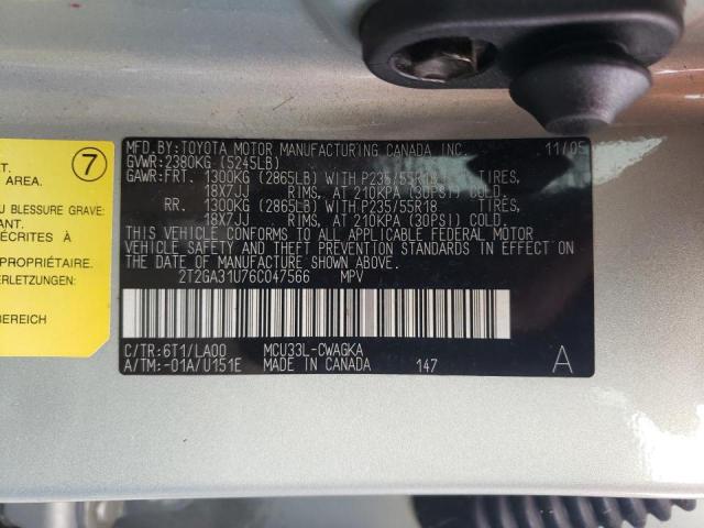 Photo 10 from auction – 2006 LEXUS RX 330 with VIN 2T2GA31U76C047566