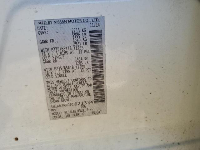 Photo 10 from auction – 2015 NISSAN PATHFINDER with VIN 5N1AR2MN0FC621334