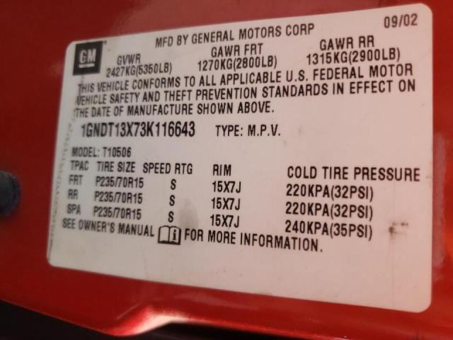 Photo 10 from auction – 2003 CHEVROLET BLAZER with VIN 1GNDT13X73K116643