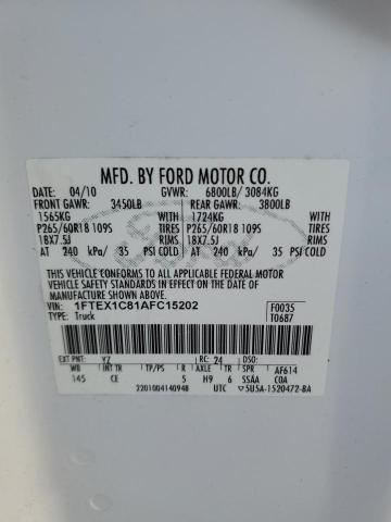 Photo 10 from auction – 2010 FORD F150 SUPER with VIN 1FTEX1C81AFC15202