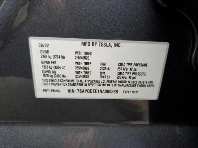 Photo 10 from auction – 2022 TESLA MODEL Y with VIN 7SAYGDEE1NA009289