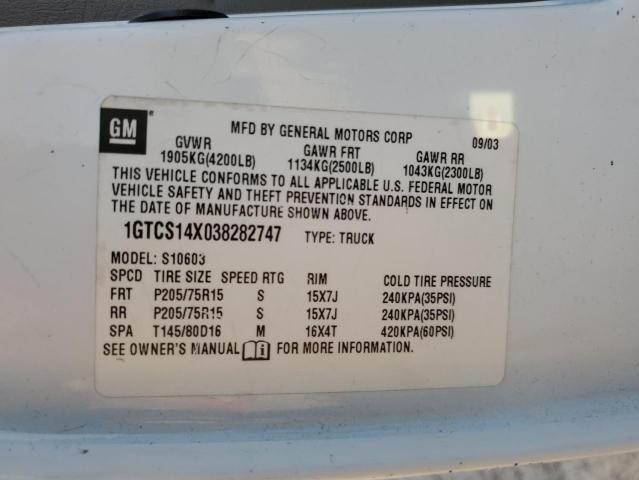 Photo 10 from auction – 2003 GMC SONOMA with VIN 1GTCS14X038282747