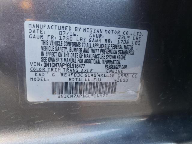 Photo 10 from auction – 2016 NISSAN VERSA S with VIN 3N1CN7AP1GL916477