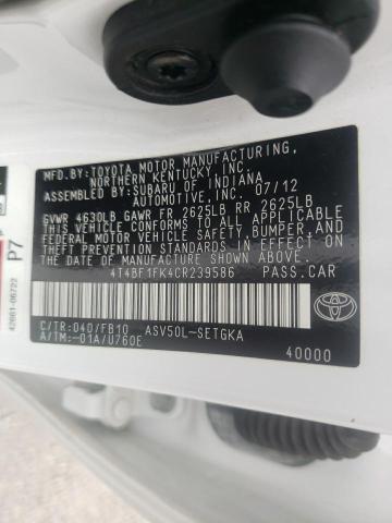 Photo 10 from auction – 2012 TOYOTA CAMRY BASE with VIN 4T4BF1FK4CR239586