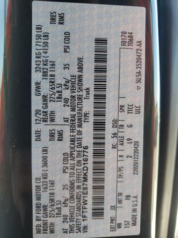 Photo 10 from auction – 2021 FORD F150 SUPER with VIN 1FTFW1E87MKD16776