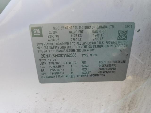 Photo 10 from auction – 2012 CHEVROLET EQUINOX LS with VIN 2GNALBEK3C1162366