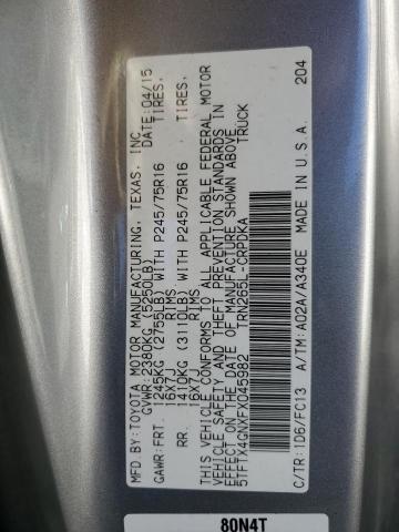 Photo 10 from auction – 2015 TOYOTA TACOMA PRE with VIN 5TFTX4GNXFX045982