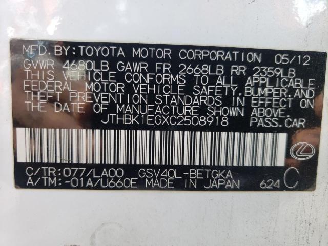 Photo 10 from auction – 2012 LEXUS ES 350 with VIN JTHBK1EGXC2508918