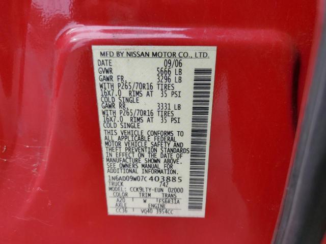 Photo 10 from auction – 2007 NISSAN FRONTIER C with VIN 1N6AD09W07C403885