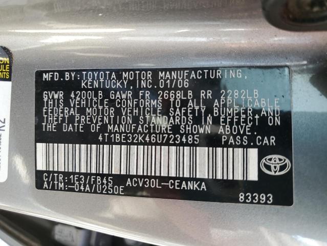 Photo 10 from auction – 2006 TOYOTA CAMRY LE with VIN 4T1BE32K46U723485
