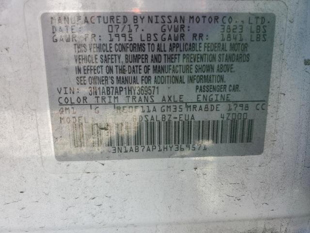 Photo 10 from auction – 2017 NISSAN SENTRA S with VIN 3N1AB7AP1HY369571